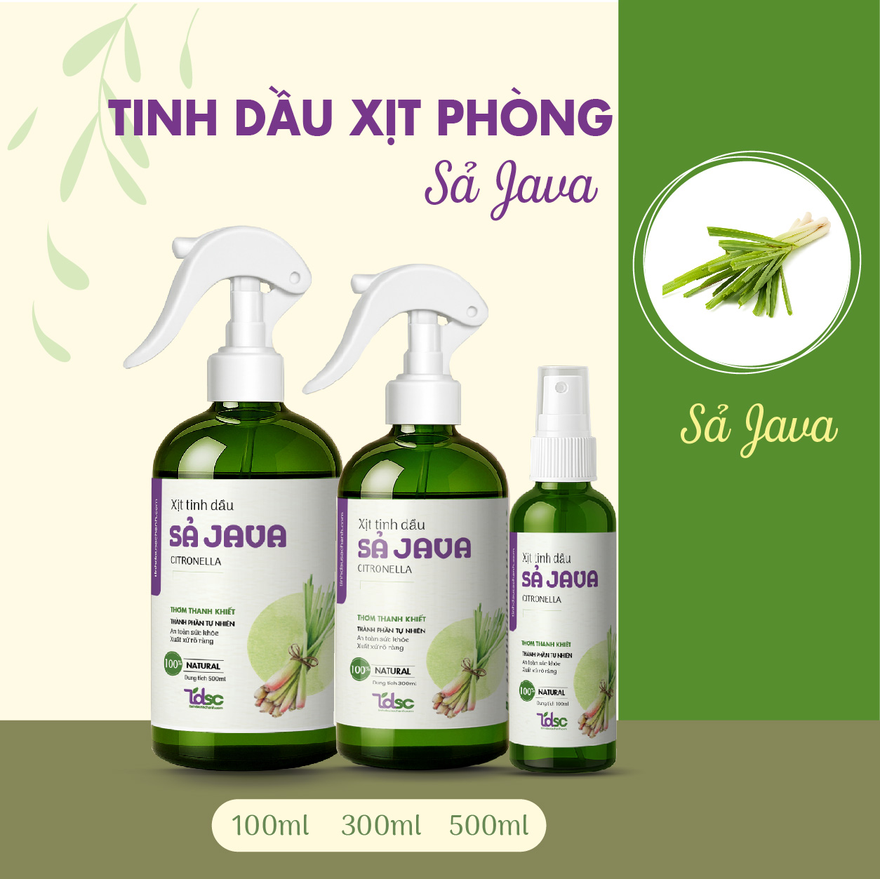 Xịt phòng tinh dầu Sả Java Khử Mùi Đuổi Muỗi Và Côn Trùng