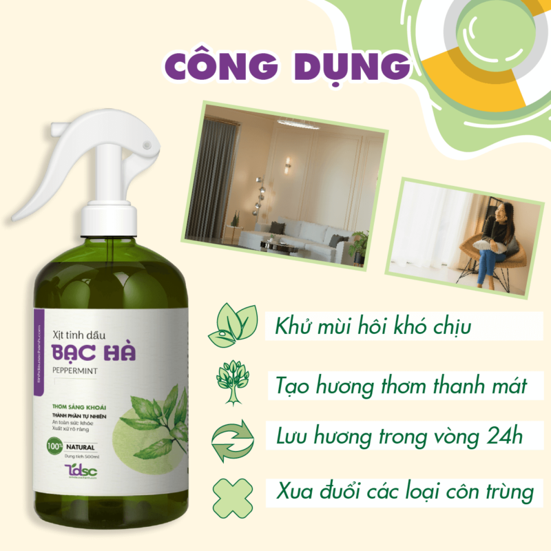 Công dụng vượt trội của Xịt phòng tinh dầu Bạc Hà