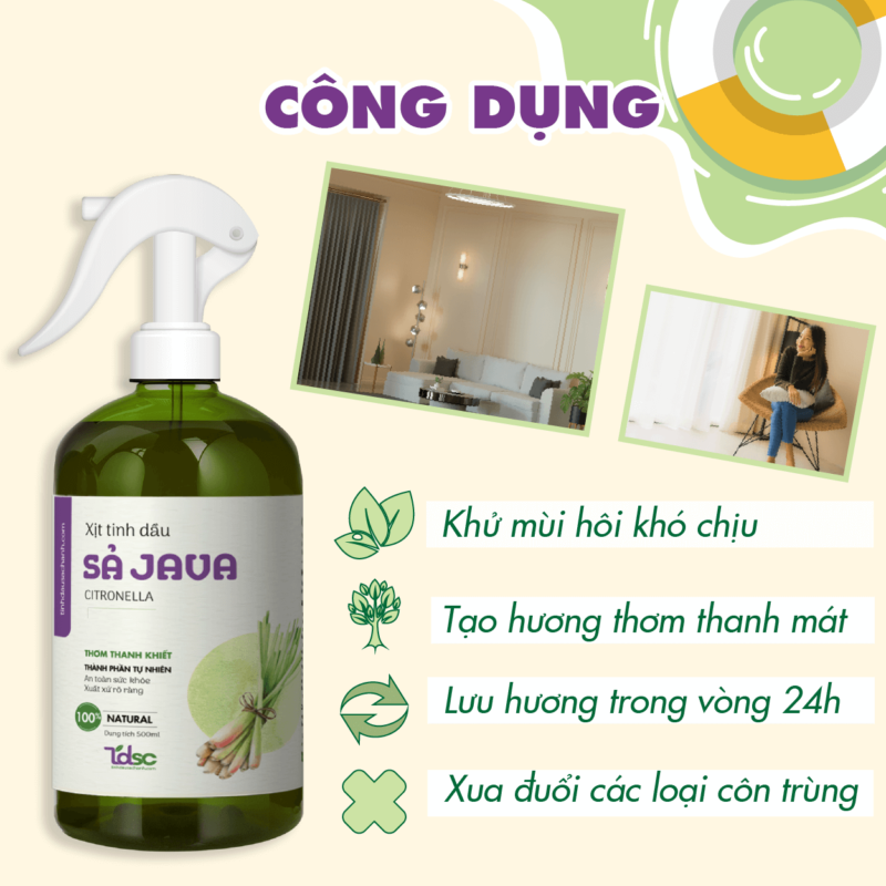 Công dụng của xịt phòng tinh dầu Sả Java