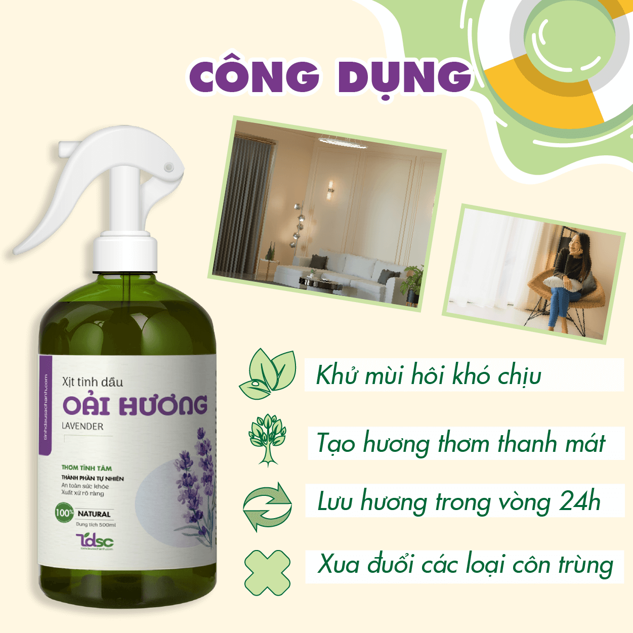 Công dụng của Xịt Phòng Tinh Dầu Oải Hương