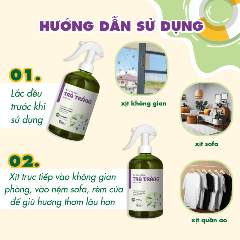 Hướng dẫn sử dụng Xịt Phòng Tinh Dầu Trà Trắng